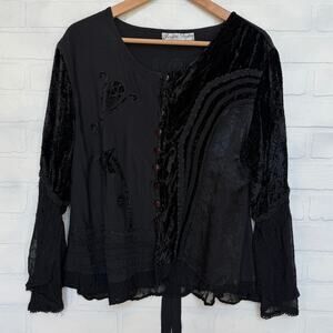 Jessica Taylor Vintage Women's Black Velvet Pheasant Flowy Top Sz 1X